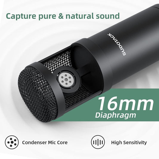 SUDOTACK USB Condenser Podcast Microphone for PC: Studio Microphone Kit with 192KHz/24bit Professional Sound Chipset Cardioid for Recording, Streaming, Gaming, Voice-Over, YouTube, Skype, Twitch