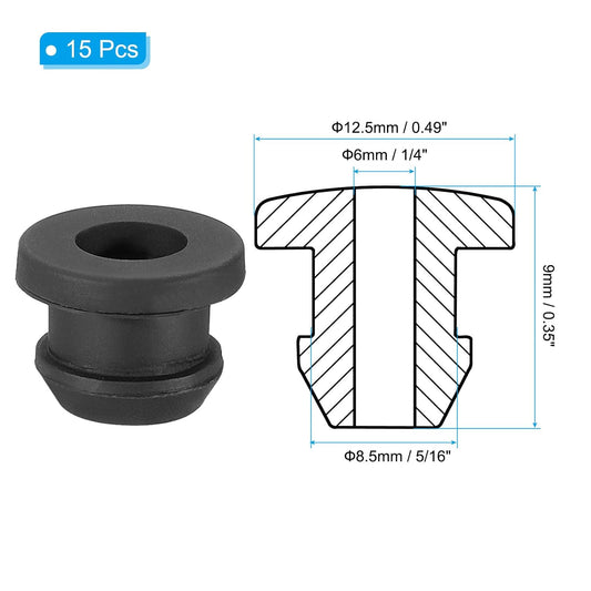 PATIKIL 8.5mm / 5/16 Inch Drill Hole,1/4 Inch ID Rubber Grommets, 15Pcs Top Hat Grommet for Wiring Eyelet Ring Gasket Automotive Firewall Cable Hole Plugs Wires Protection, Black