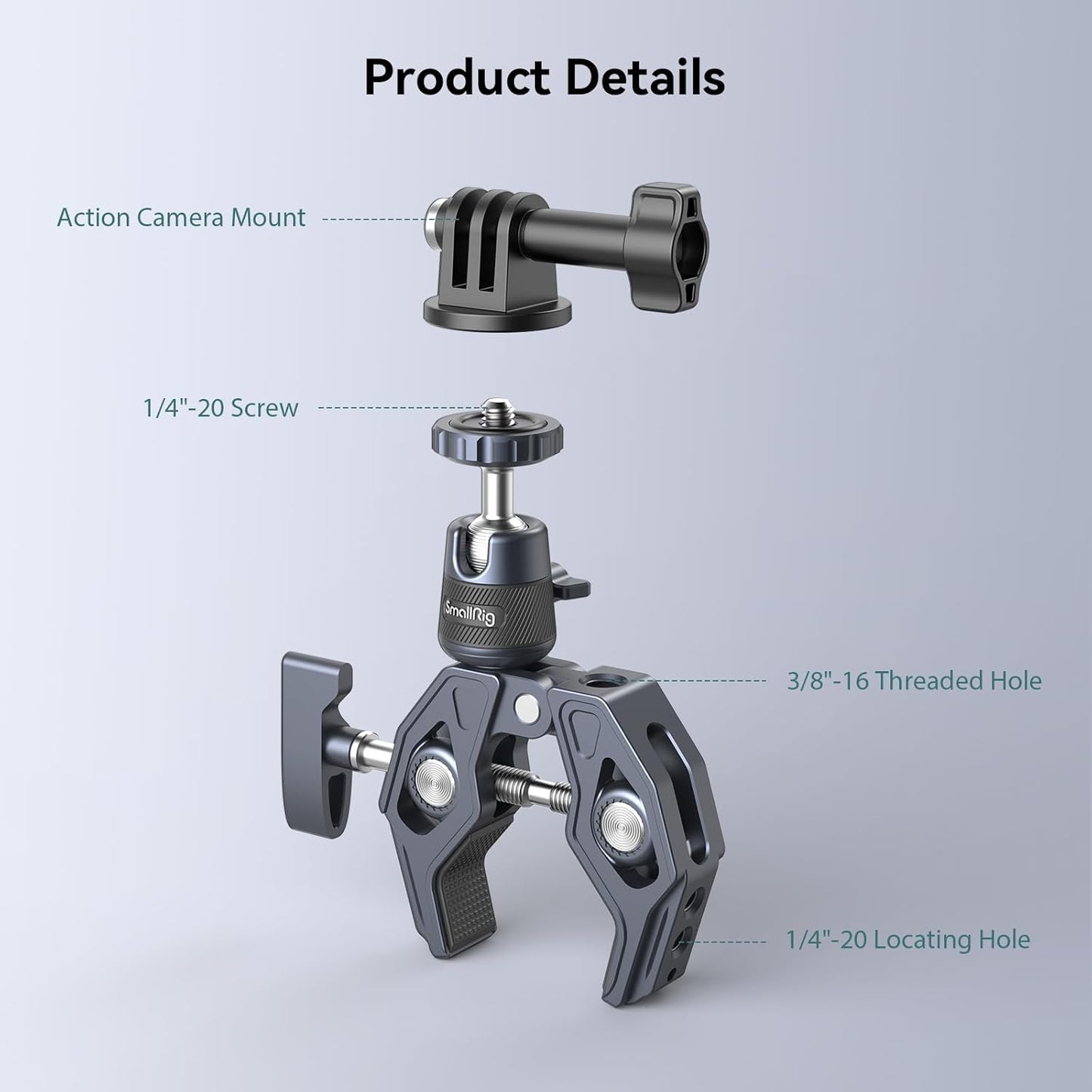 SMALLRIG Camera Mount Clamp, Gopro Motorcycle and Bike Handlebar Mount Kit, Super Clamp for DSLR, Action Camera, Gopro, Insta360, LED Light, Monitor, Max Load 3.5KG