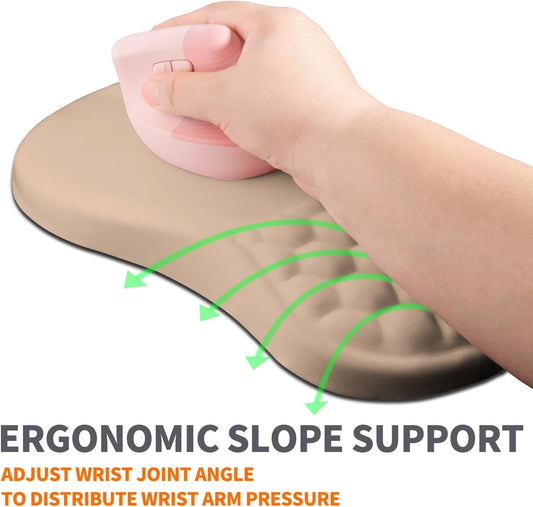 Ergonomic Joint Wrist Support Mouse Pad with Memory Foam Cushion Massage Bump, Carpal Tunnel Pain Relief Mousepad Slope Design for Wrist Rest, 11.8x7.9 in, Tan