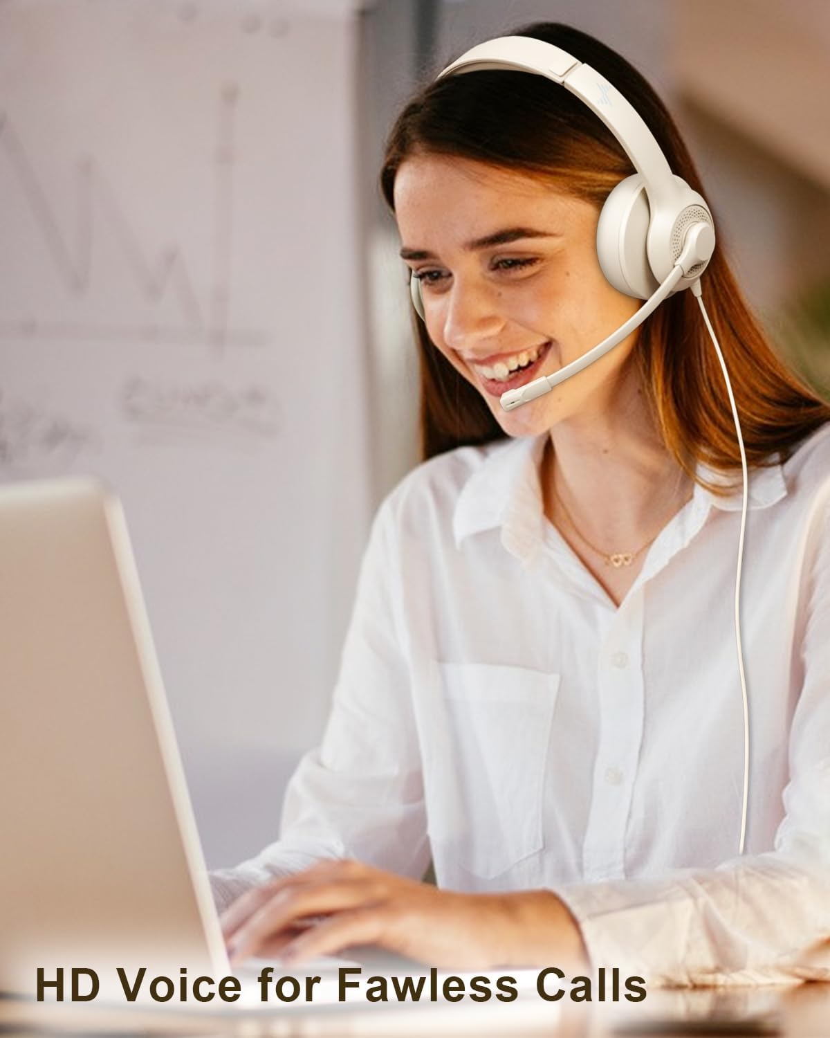 USB Headset with Microphone for PC, On-Ear Computer Laptop Headphones with Noise Cancelling Mic in-line Control for Home Office Online Class Zoom (USB+3.5mm, Apricot)