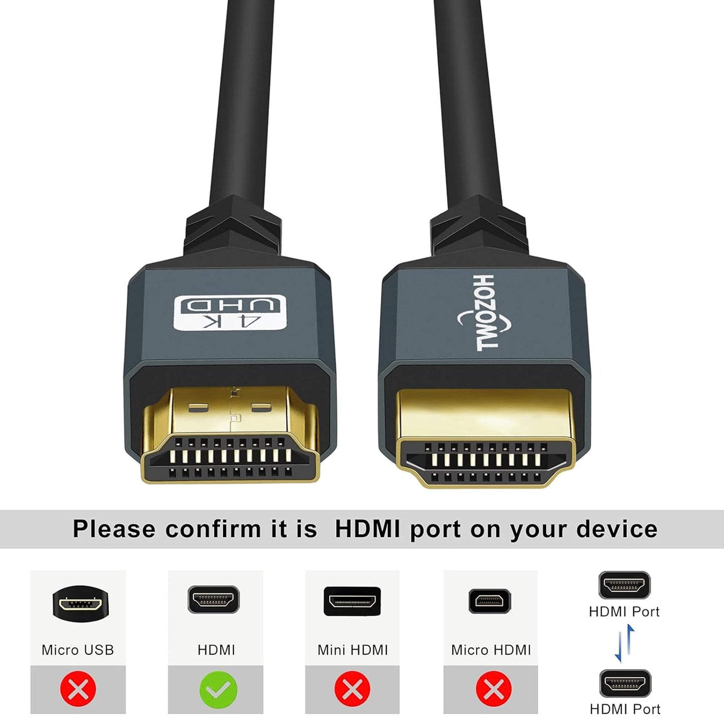 Twozoh Coiled HDMI Extender Cable - 4K UHD Support, 3D, 1080p, HDMI 2.0a/b/1.4a (Extend up to 1.5M/5FT)
