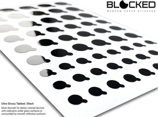 BLOCKED Webcam/Camera Vinyl Covers | 57 TabbedLow-Tack Restickable Webcam Sticker | Multiple Sizes | Black 57-Pack Tabbed (Ultra Glossy)