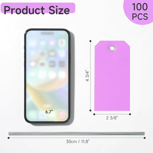 100 Plastic Shipping Tags - Waterproof, Durable, Light Purple, 4 3/4" x 2 3/8"