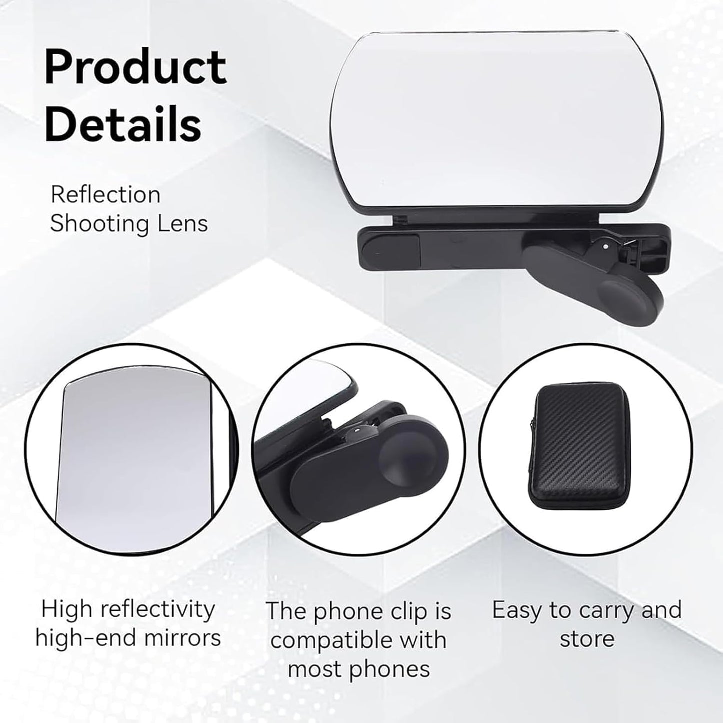 Mirror Effect Lens - Capture Stunning Reflections Instantly, Smartphone Camera Mirror Reflection Clip Kit, Adjustable HD Glass Smartphone Photography Flip Mirror, for Travel Photography (White)