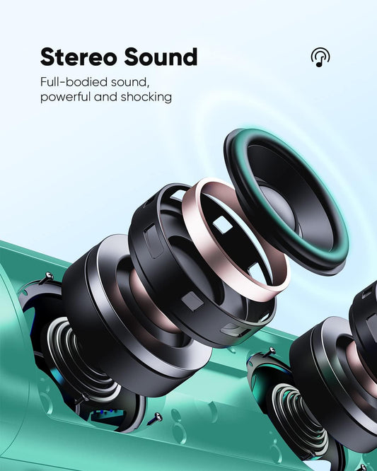 Bluetooth Speaker with HD Sound, Portable Wireless, IPX5 Waterproof, Up to 20H Playtime, TWS Pairing, BT5.3, for Home/Party/Outdoor/Beach, Stocking Stuffers, White Elephant Gifts for Adults (Teal)