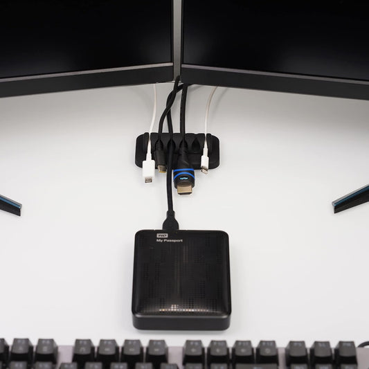 Desktop Cable Organizer, Weighted, Eco-Friendly Silicone, No Bad Smell, Bundled with 4 Reusable Cable Ties (Black)