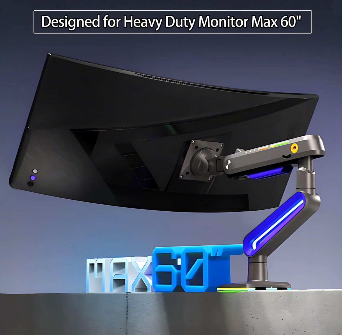 RGB Gaming Monitor-arm for Flat/Ultrawide/Curved Monitors 32 to 60 inch, Heavy Duty Stand Load up to 20 kg, VESA 75/100 mm Monitor-Mount G70-New