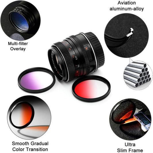 40.5mm Graduated Color Filters Kit 9 Pieces Gradual Colour Lens Filter Kit Set Accessory for Canon Nikon Sony Pentax Olympus Fuji DSLR Camera + Lens Filter Pouch +Lens Cleaning Cloth