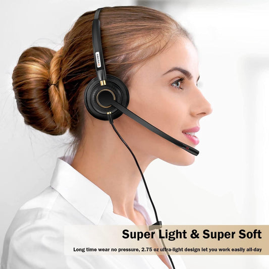 Headset with Microphone Noise Cancelling & Audio Controls Ultra Comfort Headphone for Computer Laptop Pc Business Skype UC Webinar Call Center Office (USB A & USB C Adapter)