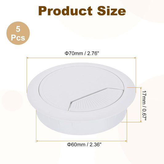 uxcell 5 Pcs 60mm (2.36 Inch) Desk Grommet, Plastic Cable Hole Cover, Wire Cord Cable Organizer for Home Office Computer Desk Cabinet, White