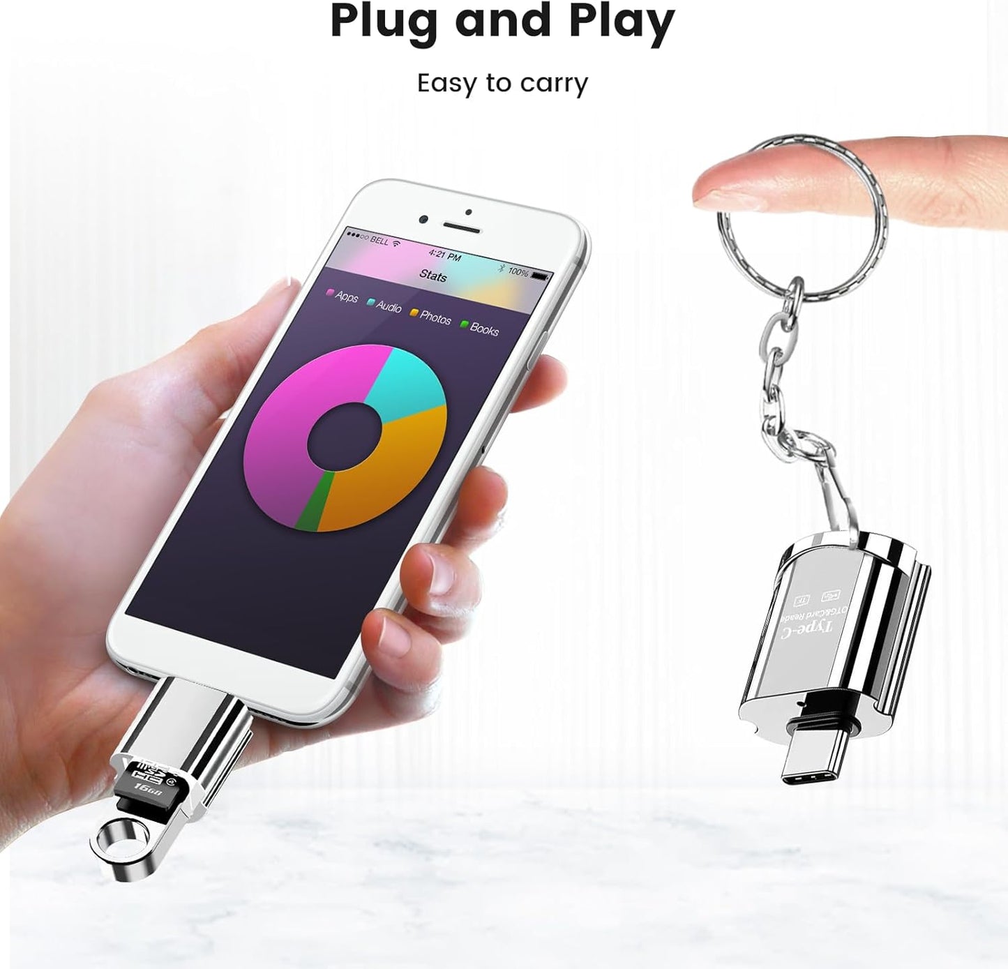 BORLTER CLAMP USB C Micro SD Card Reader,Type C SD Card Reader for iPhone 15,2 in 1 Square Card Reader Adapter with USB Adapter Travel Essentials Camera Viewer,MacBook, Laptops, Tablets, Smartphones.