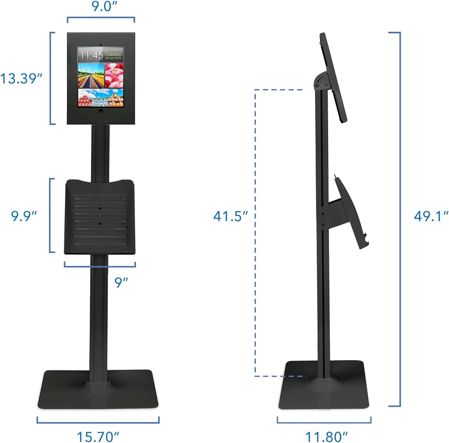 Mount-It! Anti-Theft Floor Stand Compatible with iPad, Contact-Less Kiosk with Universal Enclosure for iPads, Adjustable Locking Secure Tablet Mount for iPad Gen 7 to 10, Pro, Air, White