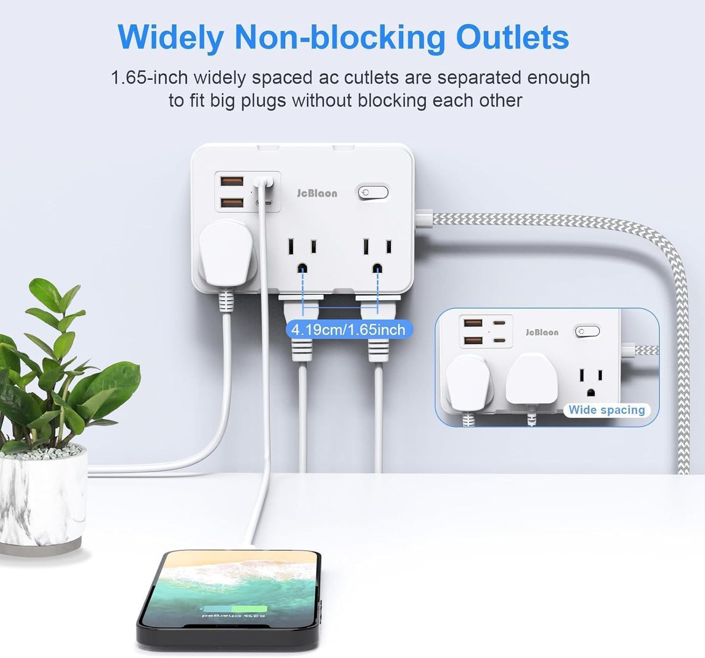 Surge Protector Power Strip, 15 Ft Cord Ultra Thin Flat Extension Cord with 6 Outlets 4 USB Ports(2 USB C), 1050J Flat Plug Power Strip for College Dorm Room Essentials