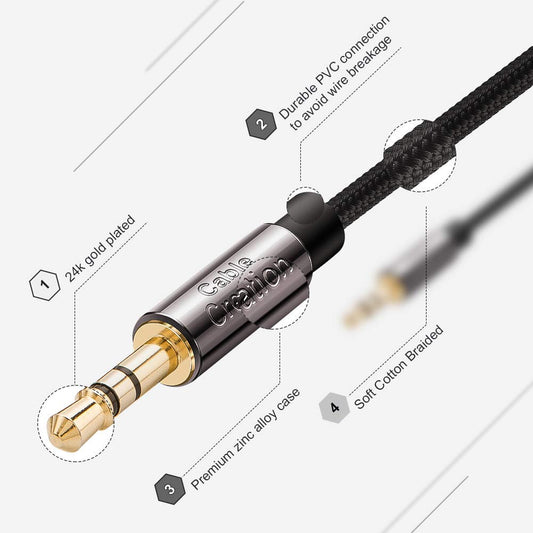 CableCreation 3.5mm Audio Cable 1.5FT/0.45M, 3.5mm Right Angle Male to Male Auxiliary Cable with Silver-Plating Copper Core for Car Stereos, iPhones, Tablets, PS4 Headset, Echo-Dot, 24K Gold Plated