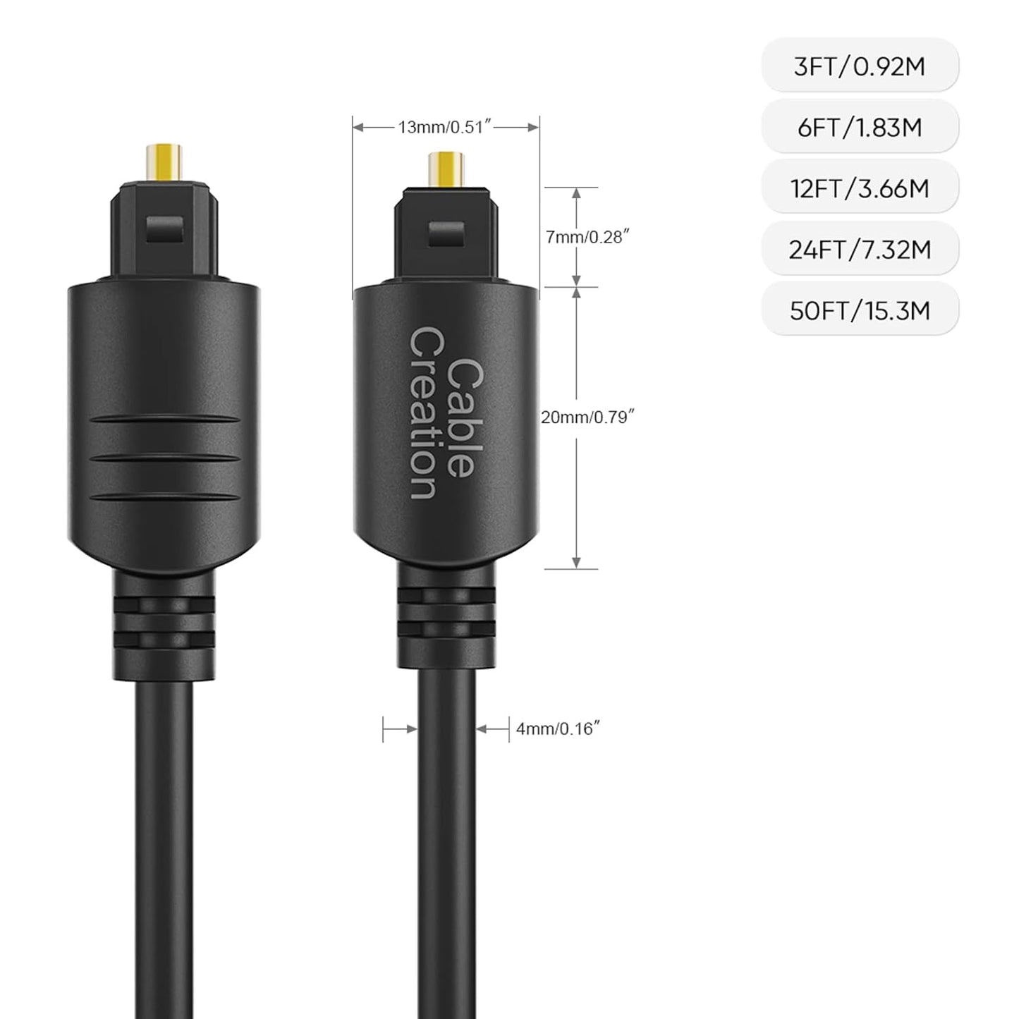 CableCreation 24FT Digital Fiber Optical Toslink Cable Gold Plated for Home Theater, Sound Bar, TV, PS4, Xbox, VD/CD Player,Blu-ray Players,Game Console& More,Black