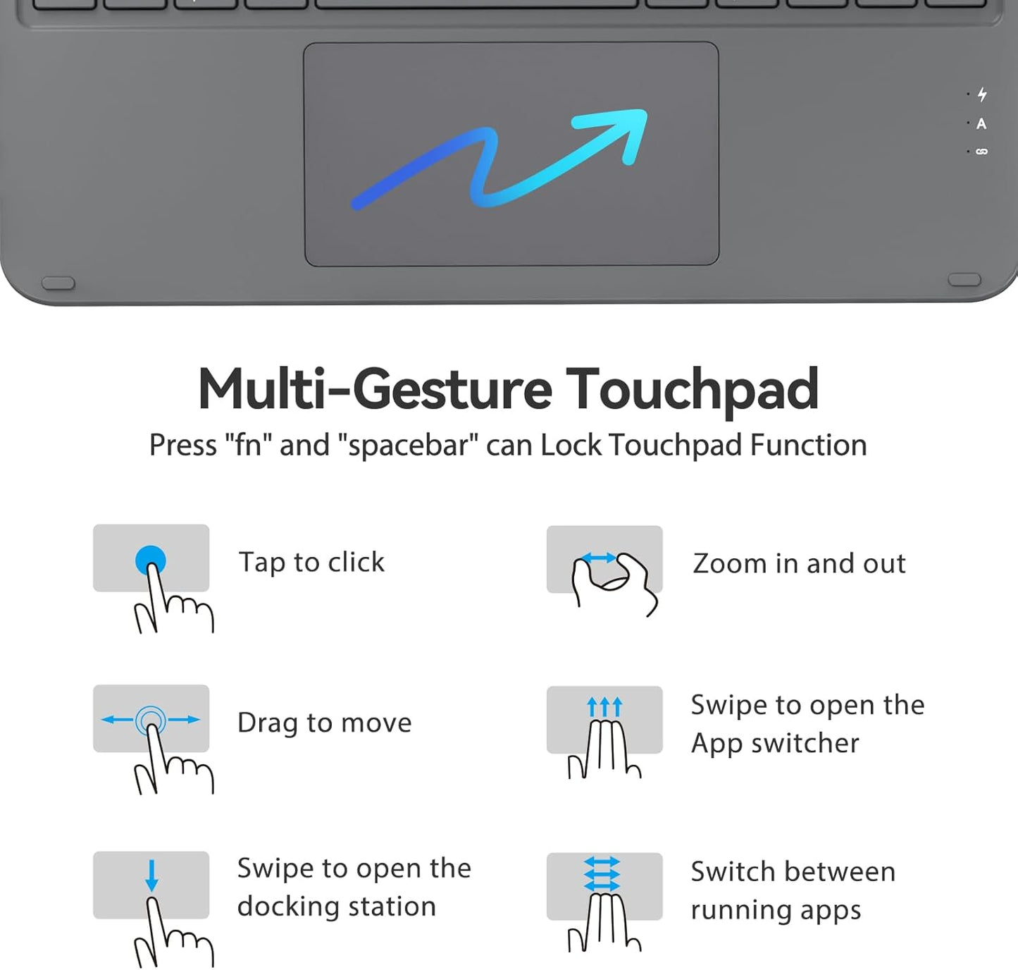 Touch iPad 10th Generation Case with Keyboard (10.9", 2022) & iPad 11th (A16, 2025): Magnetic Split Stand Case, Multi-Touch Trackpad, Rechargeable Wireless Keyboard Folio with Backlit Keys, Gray
