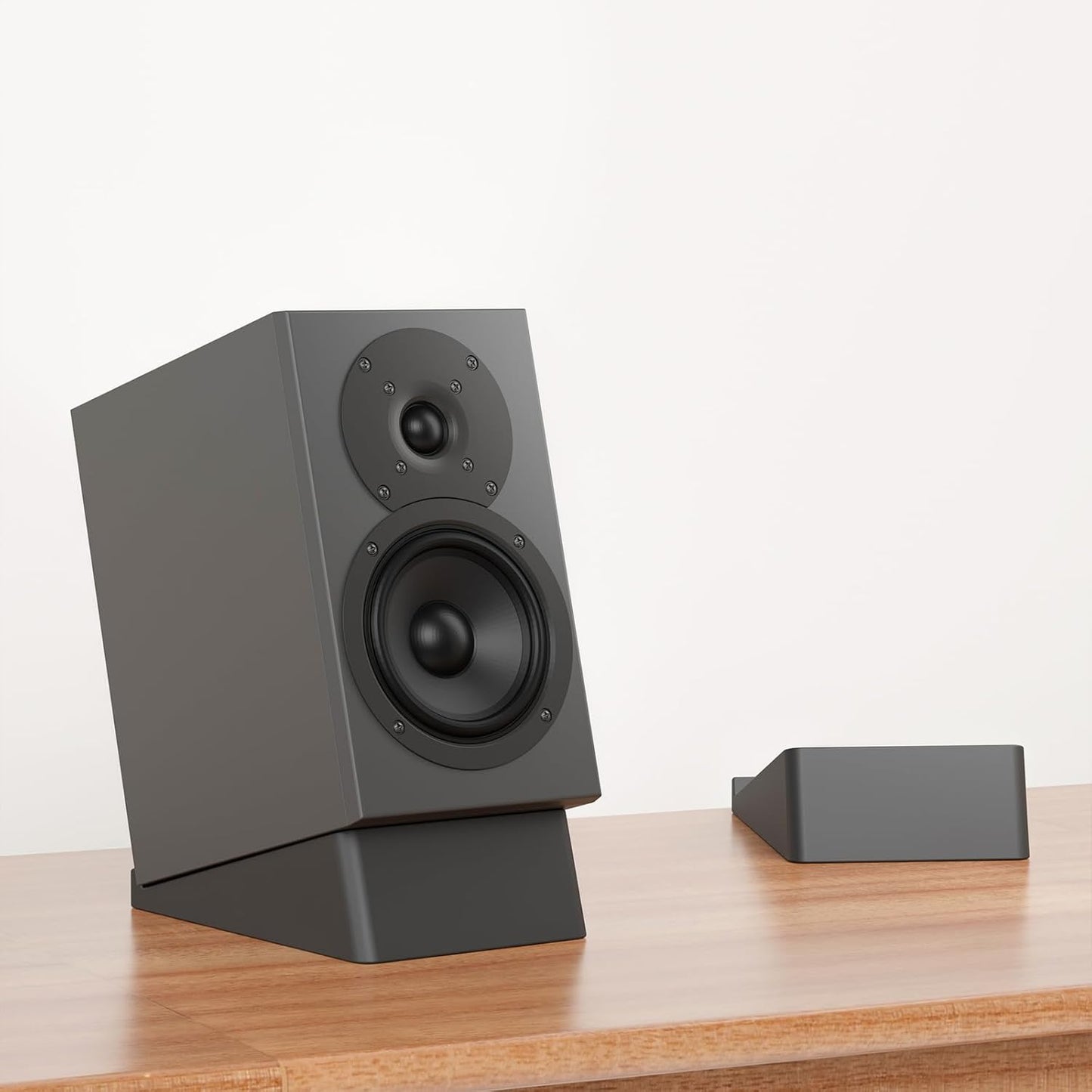 WALI Desktop Speaker Stand Riser, Desk Studio Speaker Wedge with 15° Incline Design Improve Listening Experience, Desk Audio Stand for Bookshelf, Laptop and Studio Speaker (SDS001XL), Black