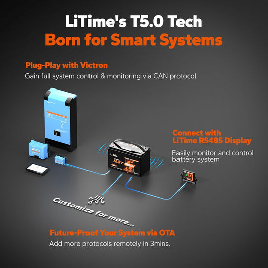 LiTime 12V 100Ah LiFePO4 Group 31 Battery, Compatible with Victron, Built-in 100A BMS & Bluetooth, Low-Temperature Protection, CAN/RS485 Communication, Ideal for Trolling Motors, Marine, RV (3Pack)