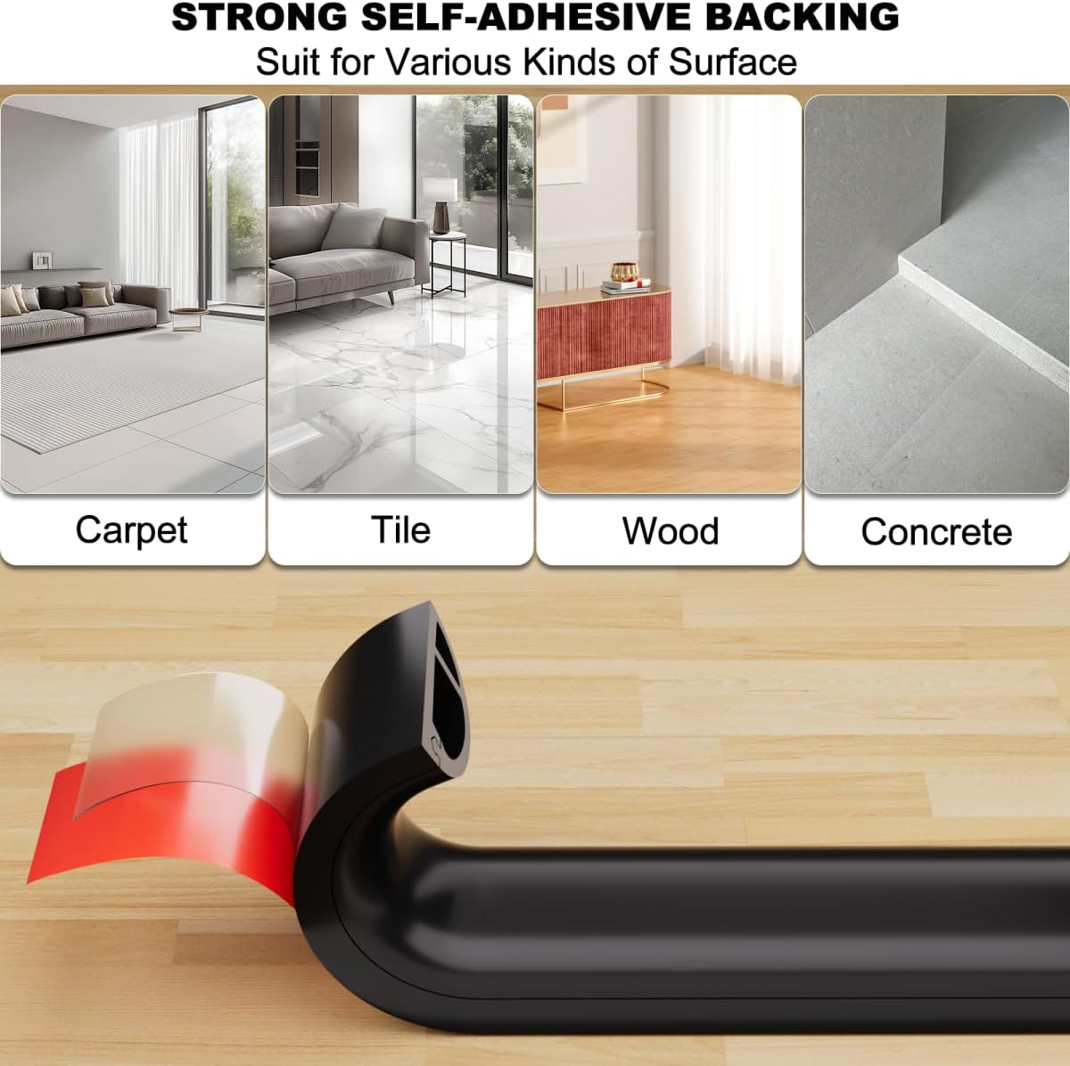 4FT Side-Open Extension Cord Covers for Wires on Floor,Silicone Power Cable Protector Cord Hider Management Strip,Hide Electric Wire on Carpet,Chord Runner Protective Safety Wiremold,Black