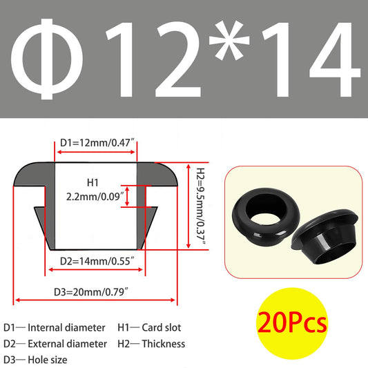 Qrity 20 PCS Rubber Grommets Cable Railing, Car Grommet, Cable Railing Protective Sleeves for Metal Posts, ID 12mm Mount Dia 14mm