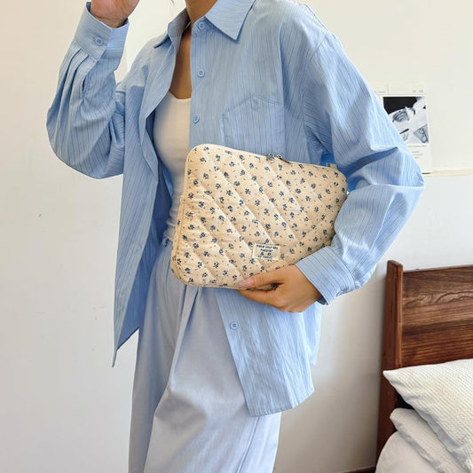 Puffy Laptop Sleeve 13-15.6 Inch Cute Quilted Laptop Protective Case Padded Floral Computer Sleeve for MacBook (A-Blue, 11 Inch)
