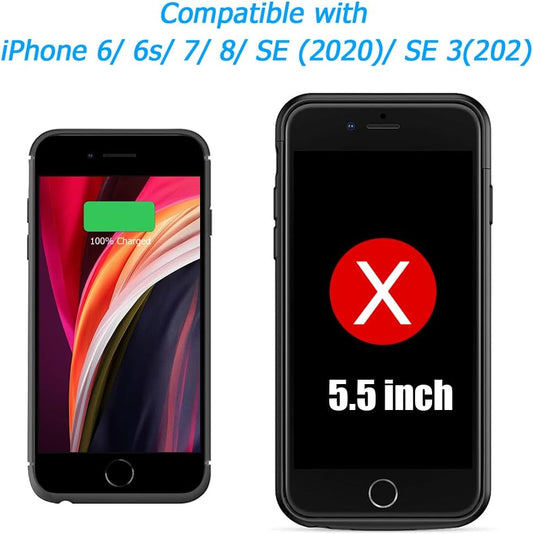 Battery Case for iPhone 8/7/6s/6/SE 3/SE 2, Upgraded 10000mAh Portable Battery Pack Charger Case Support Carplay Compatible with iPhone SE 3/SE 2/8/7/6s/6 (4.7 inch) External Charging Case (Black)