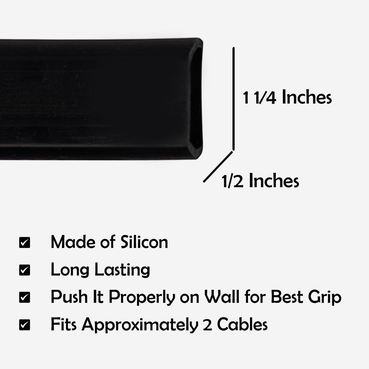 Rubber Bond TV Cord Hider Cable Protector - Strong Self Adhesive Wall Cord Cover Cable Hider - Low Profile Cable Management Wall Cord Concealer Cable Raceway (Black, 6 Feet)
