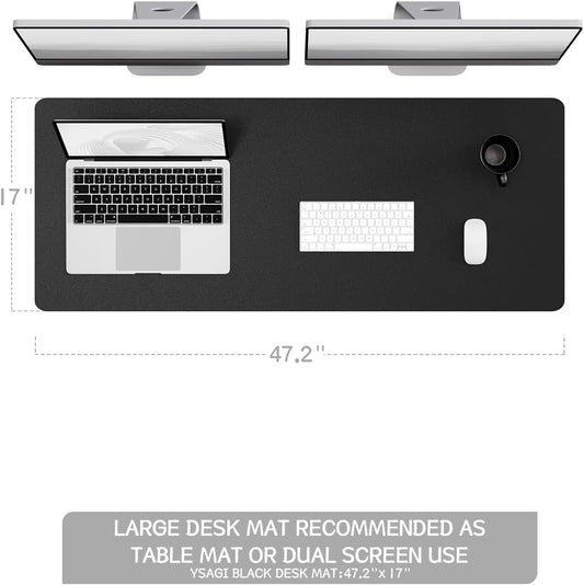 YSAGi Non-Slip Leather Desk Pad Long Size, Waterproof Laptop Computer Desk Keyboard Mat, Table Protector Blotter Mat, Large Mouse Pad for Office/Work/Home/Decor(Black, 47" x 17")