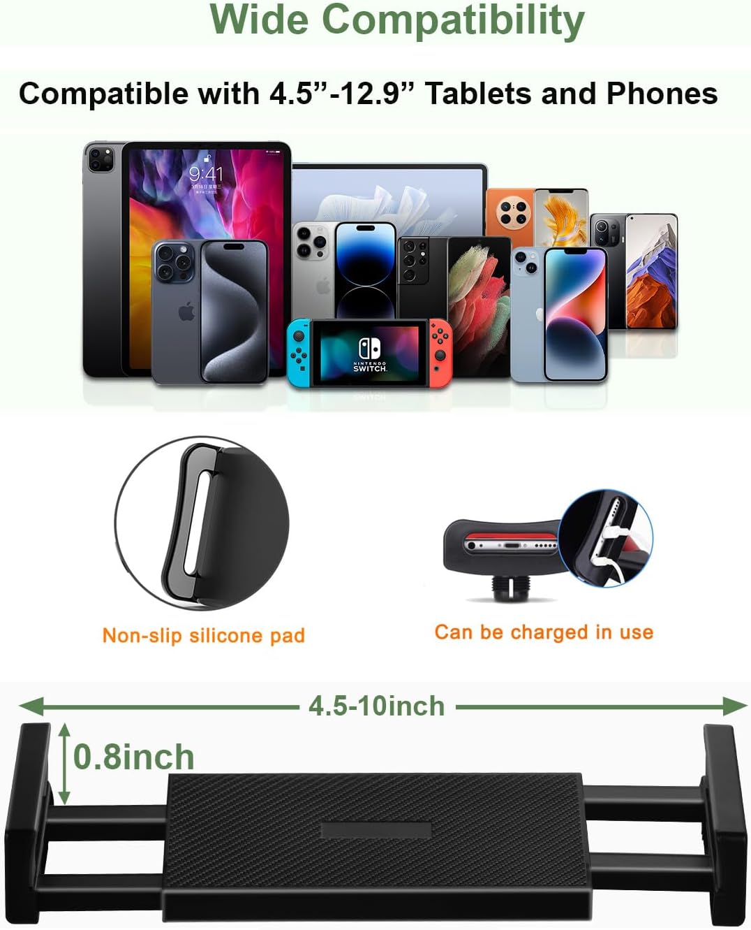 Tablet Floor Stand, Overhead Bed Phone Stand with 8.8 lb Super Stable Base & Angle/Height Adjustable, Compatible with 4.5''-13'' iPhone, iPad Pro 12.9, Galaxy Tab, Kindle, Phones