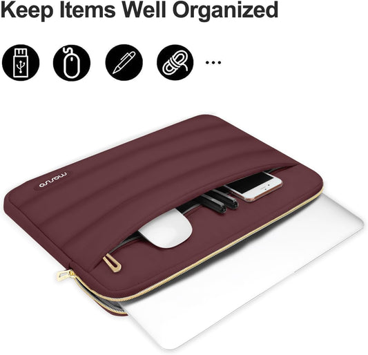 MOSISO 15-15.6 inch Laptop Case, 16 inch Puffy Laptop Sleeve Compatible with MacBook Pro 16, HP Dell ASUS Acer Toshiba Lenovo Notebook Computer, Polyester Horizontal Bag with Small Case, Wine Red