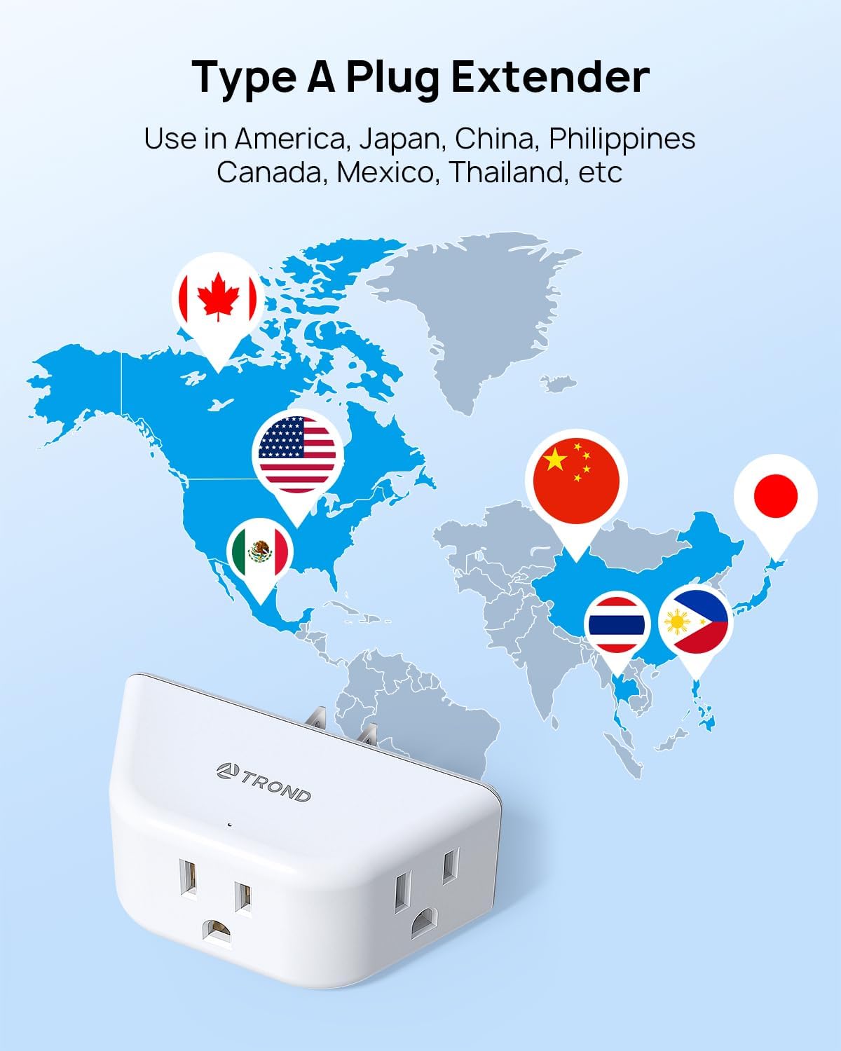 TROND 2 Prong to 3 Prong Outlet Adapter, 3-Way Angled Plug Extender with 3 AC Sockets, Wall Splitter for Non-Grounded Outlets in Old House, Cruise Essentials, White