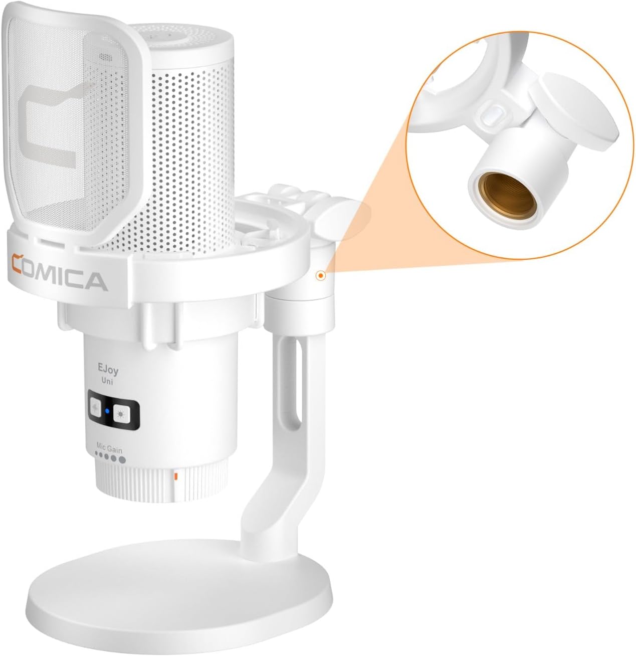 COMICA Wireless USB Microphone for Computer and Smartphone,48kHz/24bit RGB Cardioid Condenser Gaming Mic for Podcasting,Streaming,Recording,with Desktop Stand-White(EJoy Uni Pro D)