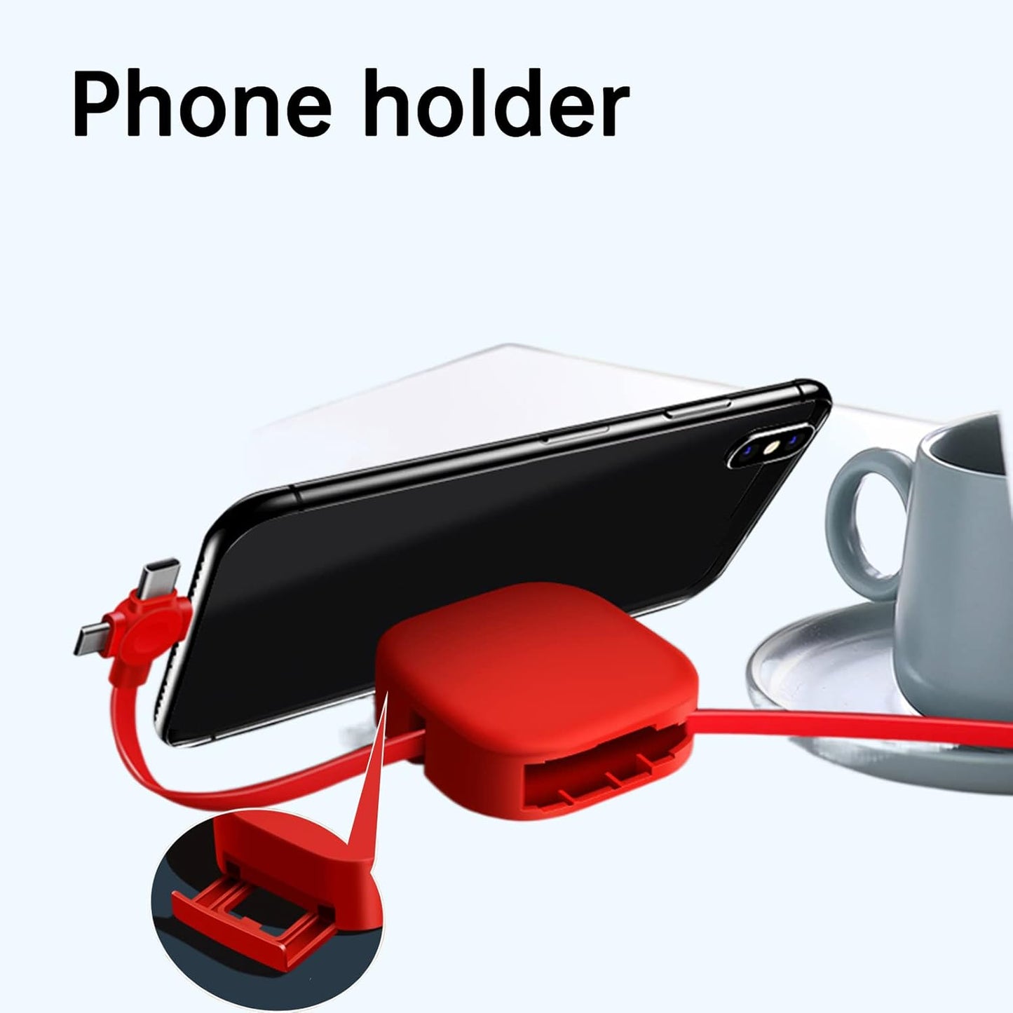 Three in One Charging Cable Cord. 3 in 1 Charging Cable Retractable. Compatible USB C(Type-C)/Micro USB/IP, Compatible with Phone, Android, Tablet (Red)