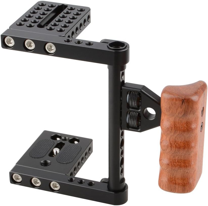 CAMVATE DSLR Video Camera Cage Stabilizer Rig with Wooden Handle Compatible for Camera Accessories - 1392