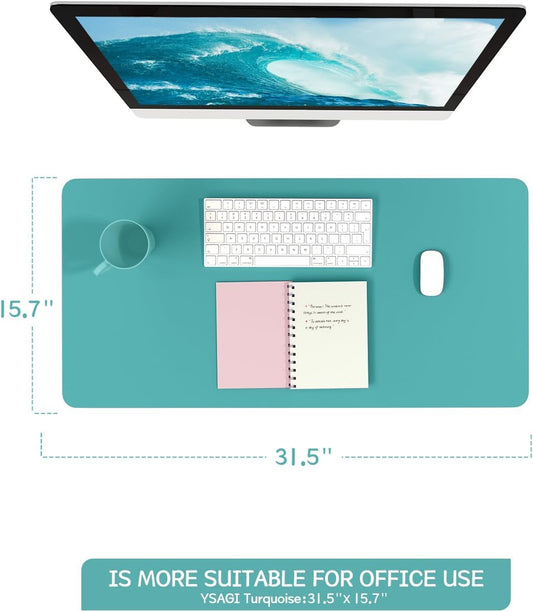 YSAGi Non-Slip Leather Desk Pad, Waterproof Laptop Computer Desk Keyboard Mat, Table Protector Blotter Mat, Large Mouse Pad for Office/Work/Home/Decor(Green Blue, 31.5" x 15.7")