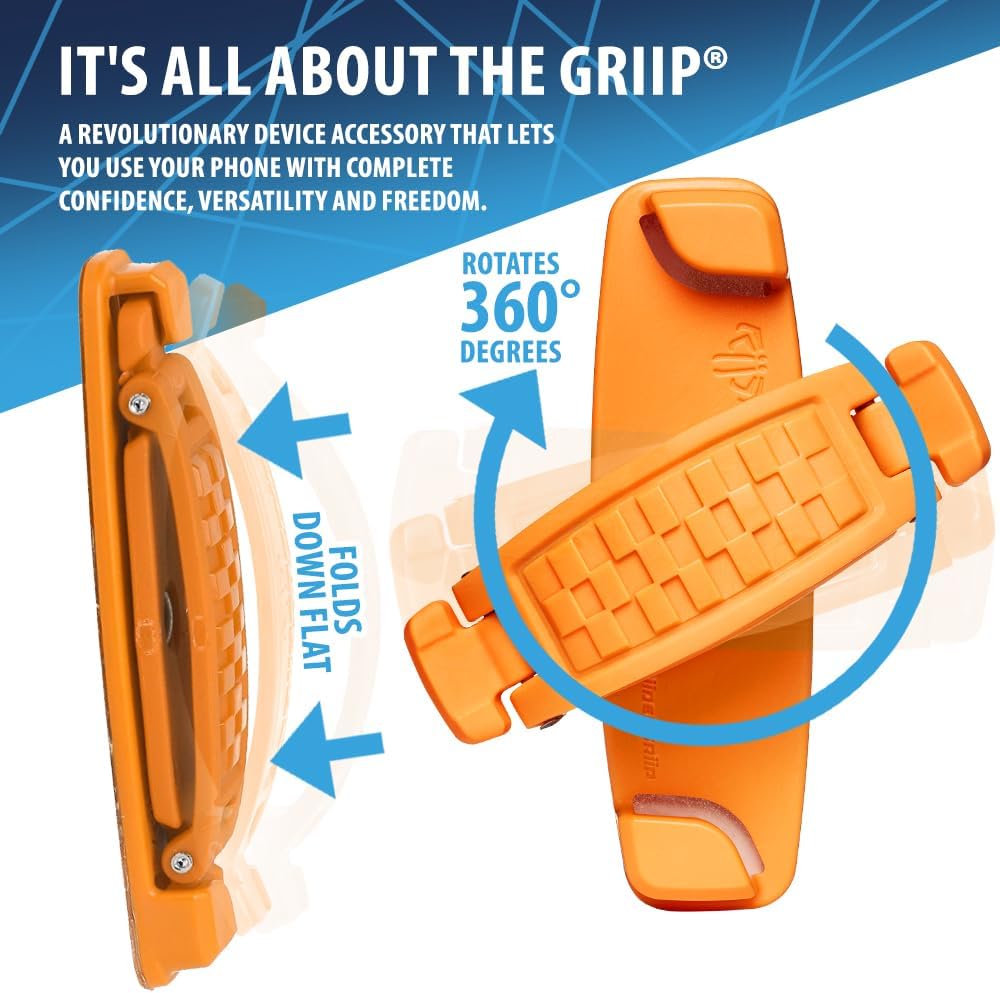 360 Rotating Phone Grip - Phone Holder for Hand - Phone Grips for Back of Phone & Pop Cell Phone Accessories for iPhone, Smartphones & Kindle Tablets (Orange)