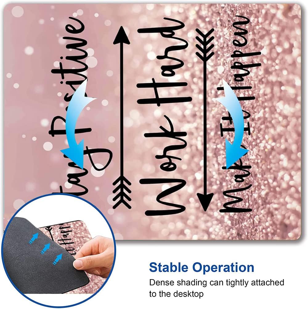 Mouse Pad, Inspirational Quote Premium-Textured Mouse Mat, Non-Slip Rubber Base Mousepad for Laptop, Computer & PC,9.5×7.9 in, Stay Positive Work Hard and Make It Happen Motivational