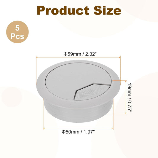 uxcell 5 Pcs 50mm (1.97 Inch) Desk Grommet, Plastic Cable Hole Cover, Wire Cord Cable Organizer for Home Office Computer Desk Cabinet, Gray