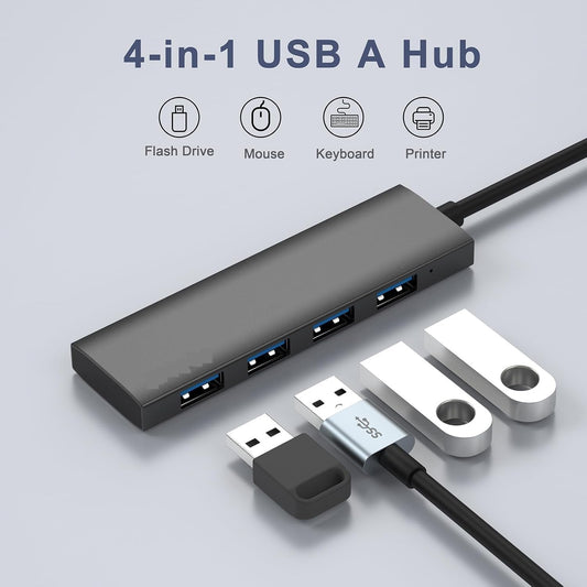 USB 3.0 Hub, 4-Port USB Hub USB Splitter USB Expander Ultra Slim Portable USB Hub for Laptop, Xbox, Flash Drive, HDD, Console, Printer, Camera,Keyborad, Mouse Compatible with Windows, Mac, Linux, etc.