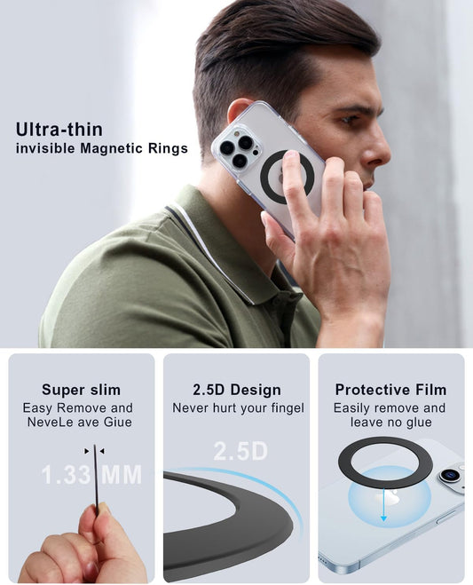 for Magsafe Magnetic Ring 2 Pack Compatibile with MagSafe Accessories/Charger/Mount/Wallet/Case/Kindle for New iPhone 16/15/14/13/12/11, Pixel 9, Samsung Galaxy Z Fold/Z Flip/S and More