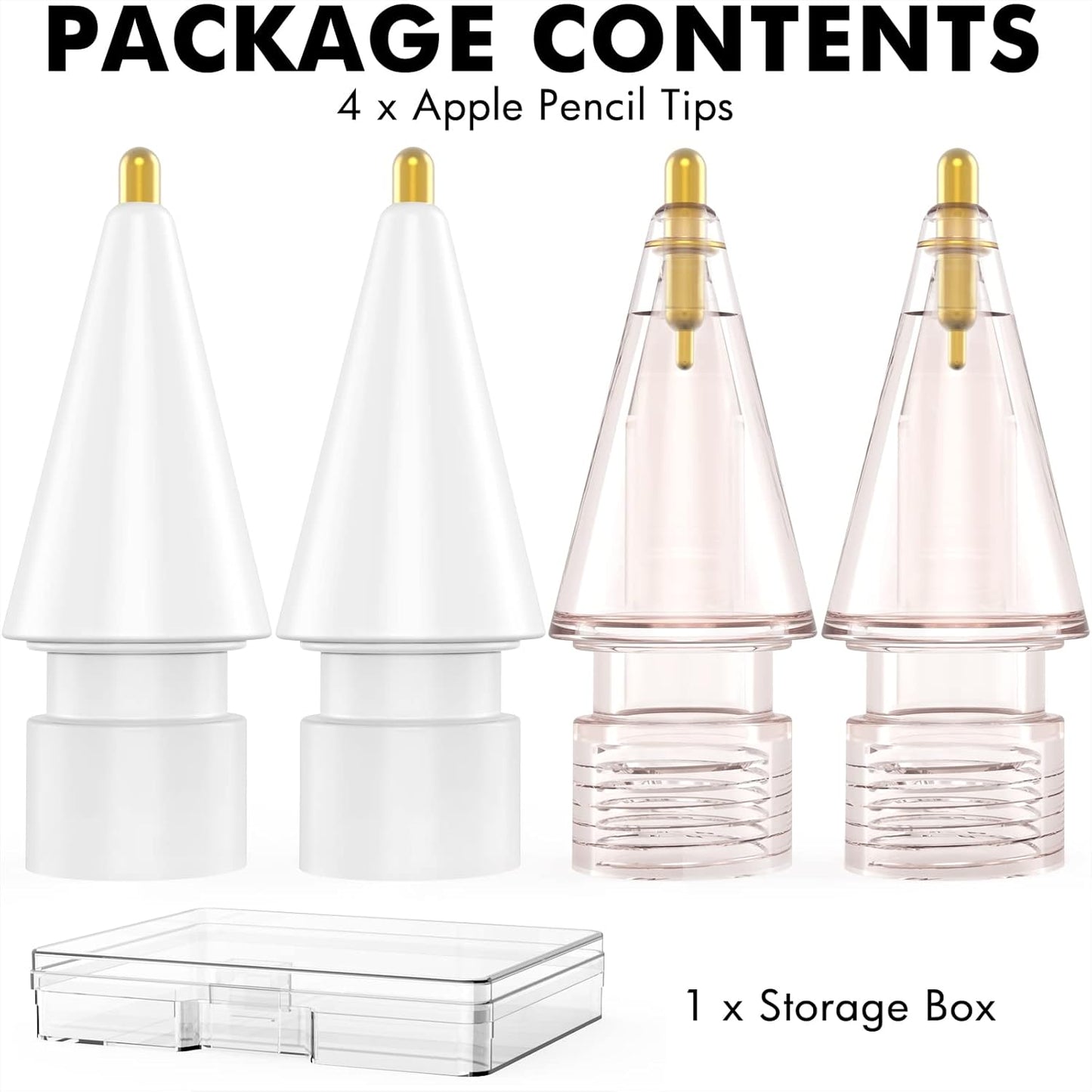 NIUTRENDZ 4 Pack Replacement Tips for Apple Pencil 2nd Generation and 1st Generation Fine Point Metal Tip, Wear-Resistant & Precise Control (1.95mm, White + Pink)