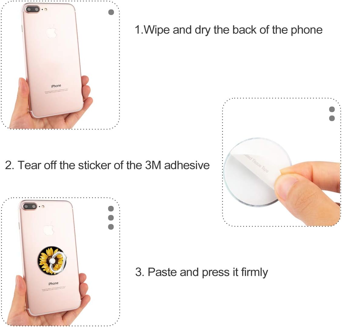 Bonoma Cell Phone Ring Holder Stand, 3 Pack Sunflowers 360 Rotation Universal Smartphone Ring Grip Stand Compatible with Smartphones and Tablets