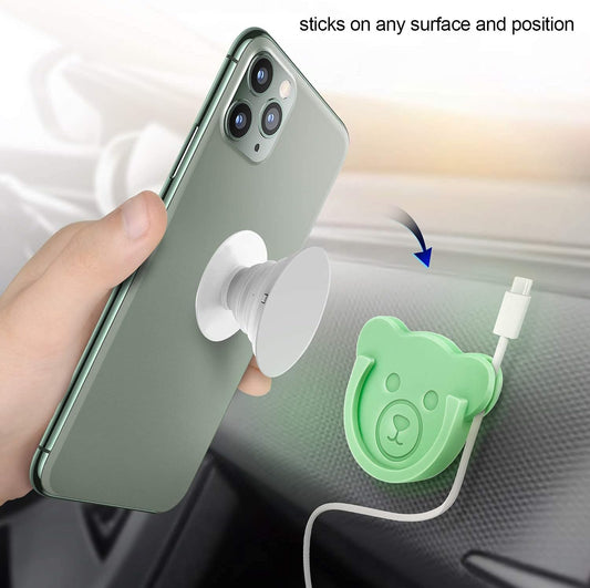 TOPGO Socket Car Mount for Phone Holder Cute Bear Style Silicone Grip Stand with Phone line Clasp for Collapsible Socket User Used on Dashboard, Home, Office, Kitchen, Desk, Wall (Color) 3 Pack