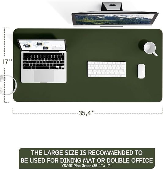 YSAGi Non-Slip Leather Desk Pad L Size, Waterproof Laptop Computer Desk Keyboard Mat, Table Protector Blotter Mat, Large Mouse Pad for Office/Work/Home/Decor(Olive Green, 35.4" x 17")