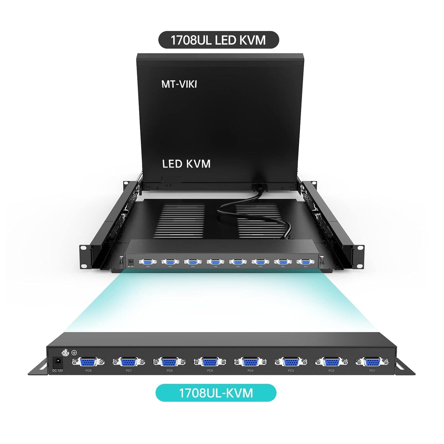 MT-VIKI 8 Port KVM Switch VGA +8 KVM Cables, Daisy Chain Component for VGA LCD KVM Console, Cascading up to 64 Devices, Support Keyboard hotkey & OSD Switching