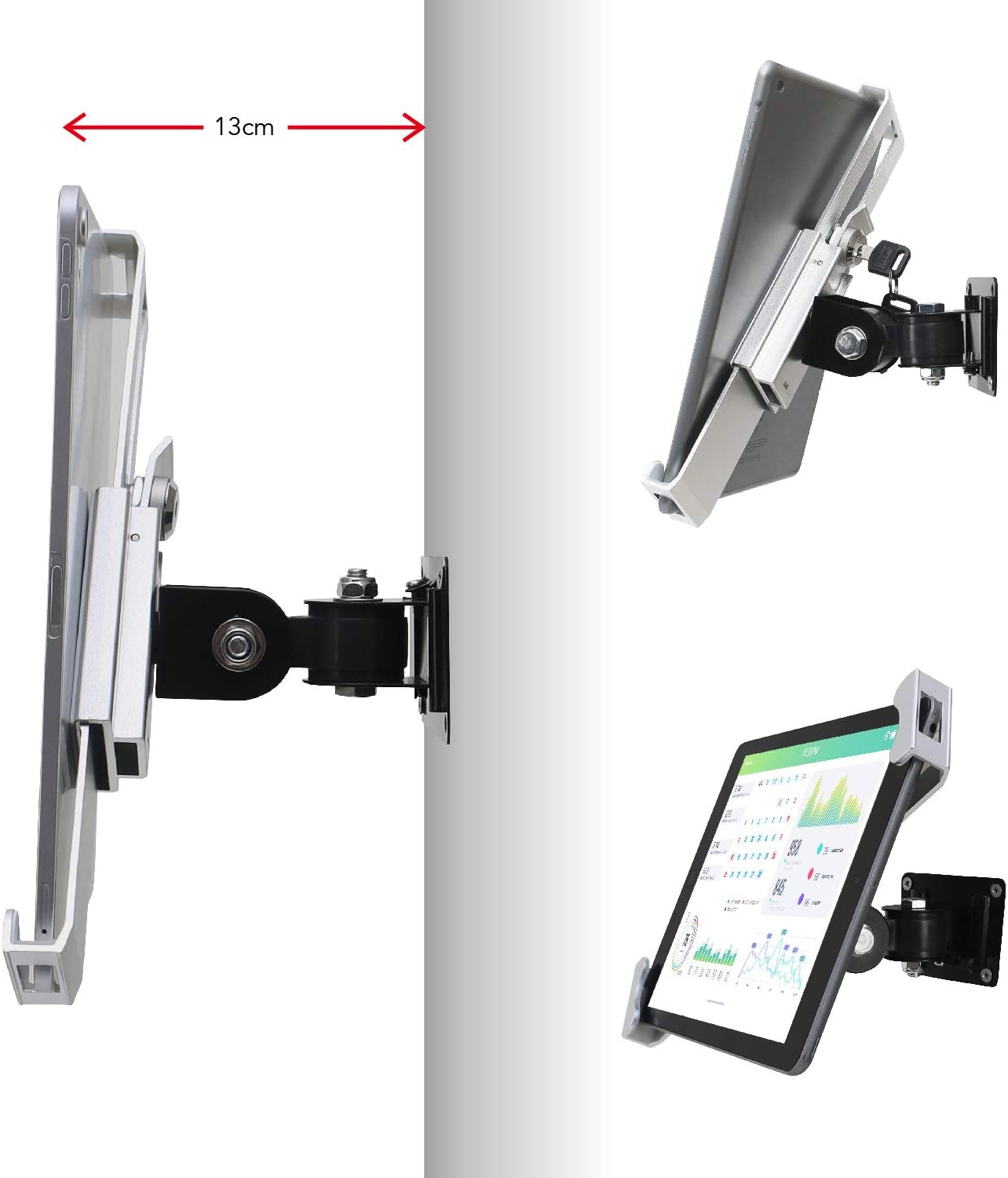 Tablet Wall Mount Holder with Anti Theft Lock,Rotate Design,Multi Angle,Bracket for Most 8 to 10.4 Inch,and for iPad 7.9" 8.3" 9.7" 10.2" 10.5" 10.9"& 11",Galaxy tab,& More,(Silver)