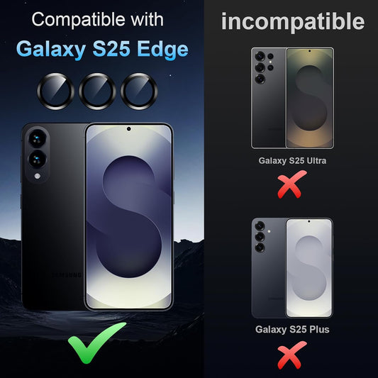 Korecase for Samsung Galaxy S25 Edge Camera Lens Protector, 9H Tempered Glass Anti Scratch Camera Screen Protector Shockproof Film Shcokproof Metal Ring Lens Protecor for Galaxy S25 Edge,Black