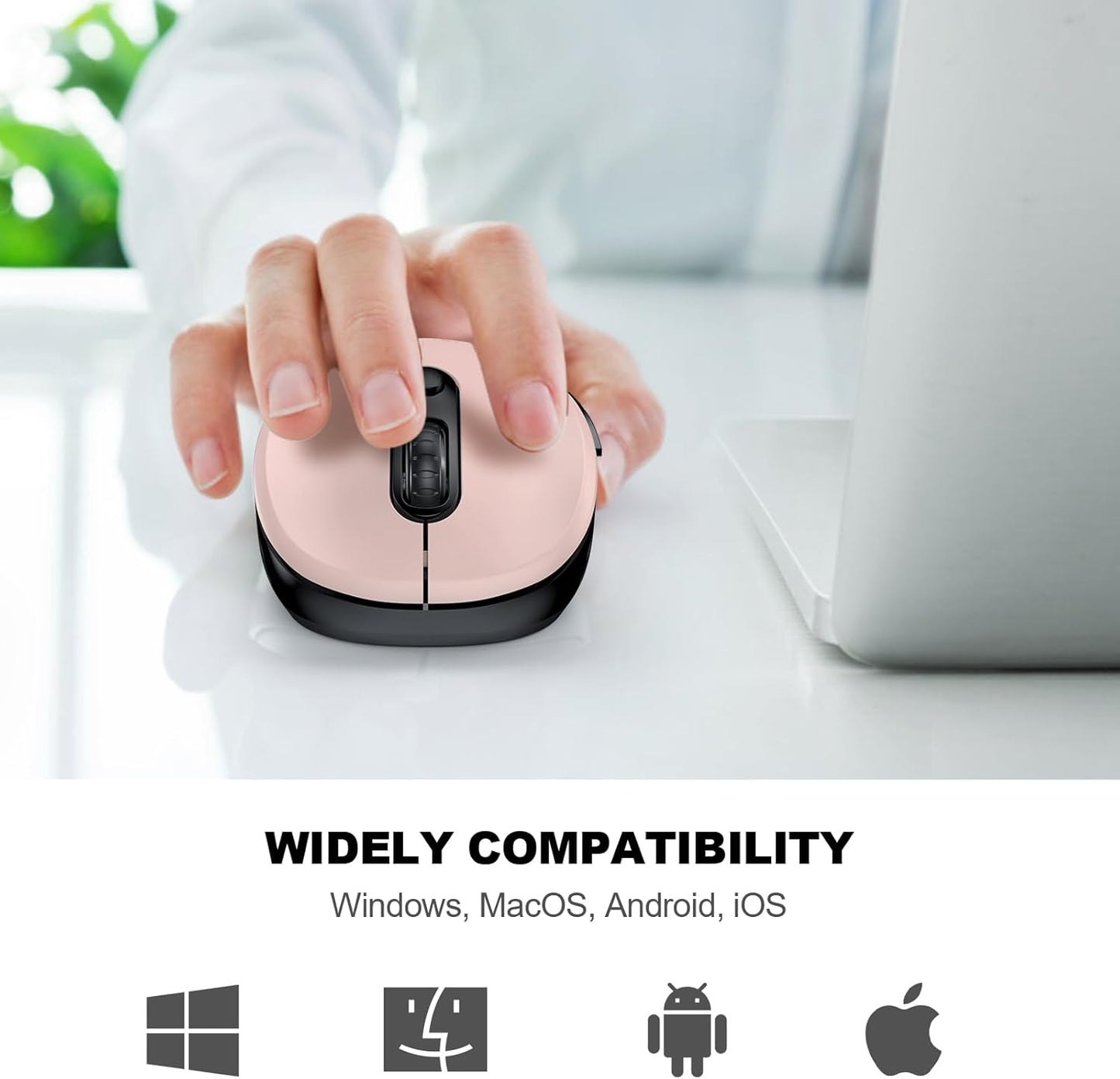 WisFox 2.4G Wireless Mouse for Laptop, Ergonomic Computer Mouse with USB Receiver and Type-C Adapter, 3 Adjustable Levels DPI, 6 Button Cordless Wireless Mice (Pink)