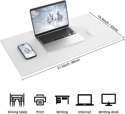 AFIING Dual-Sided Desk Pad, Natural Cork & PU Leather, Desk Mat Protector Non-Slip, Waterproof, Easy Clean,Large Mouse mats for Office and Home Work(Ivory White, 31.5"x17")